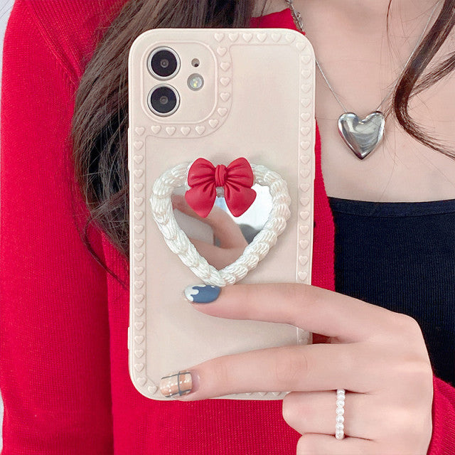 Korea Lovely Pink Striped Irregular Mirror IPhone Case –