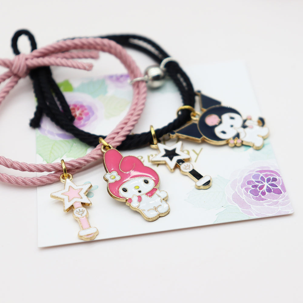 Bestcrystal Bead Bracelet Kuromi and My Melody Sanrio Bracelets for BFF Friendship Cute Kawaii Elastic Relationship Matching Beaded Bracelets for