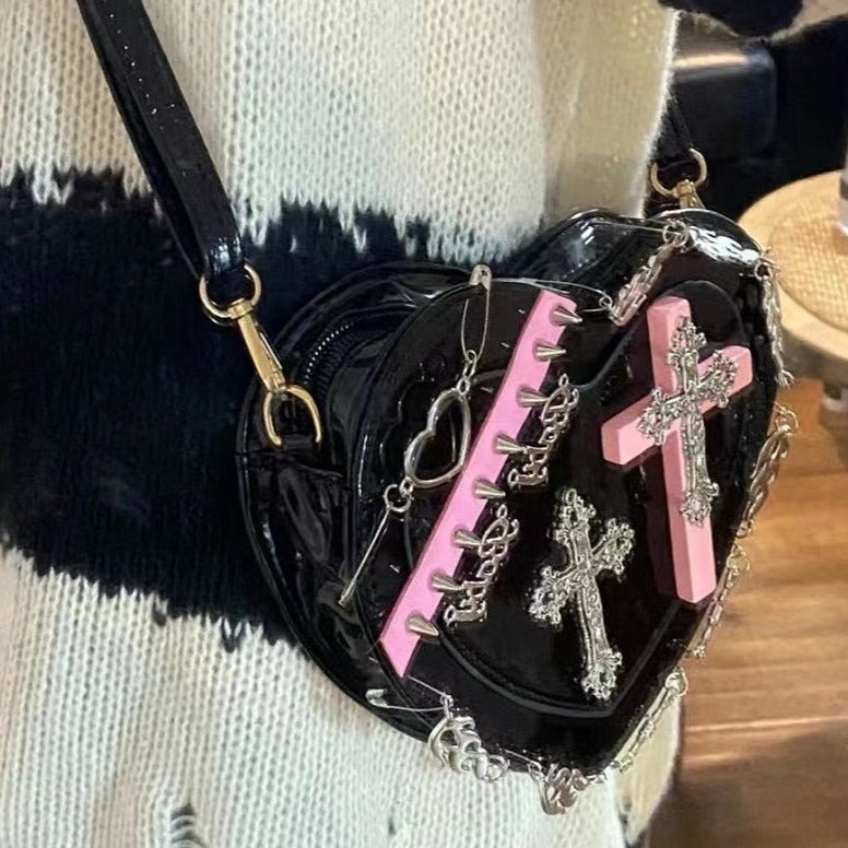 Gothic Punk Style Crossbody Bag Studded Decor Satchel Handbag, Y2K Heart  Design Shoulder Bag, Novelty Bag Coin Purse, Women's Funky Style Purse For  Music Festival, Party