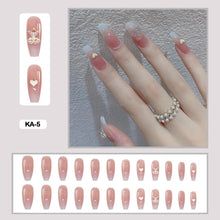 cute korean nails nude long coffin press on nails