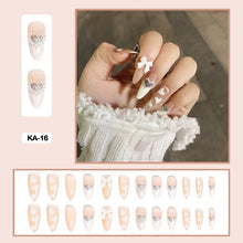 korean nails 3d french tip long almond press on nails set