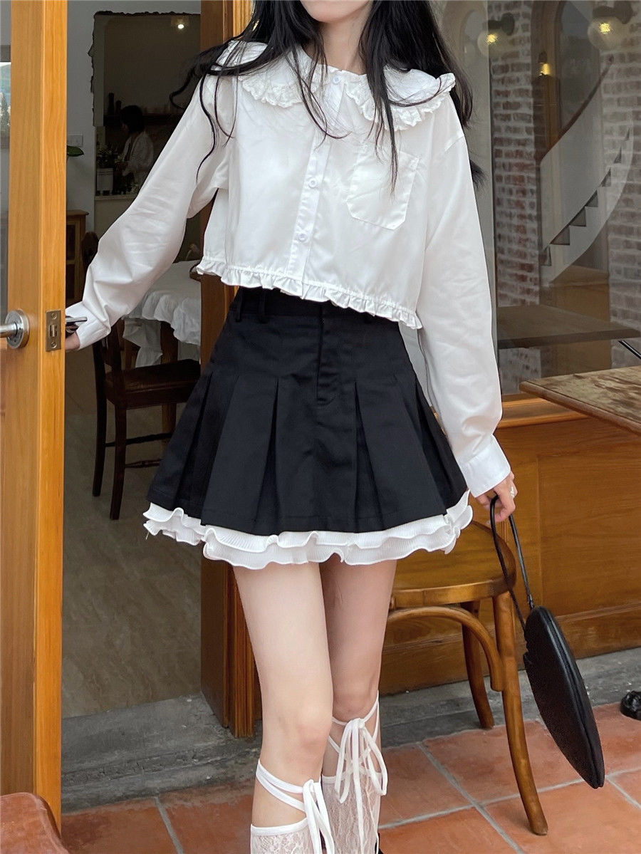 Korean Fashion High-waisted Ruffles Pleated Skirt - Kawaii Fashion Shop