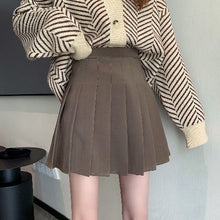 Womens Kawaii Dark Academia High Waist Brown Pleated Mini Skirt