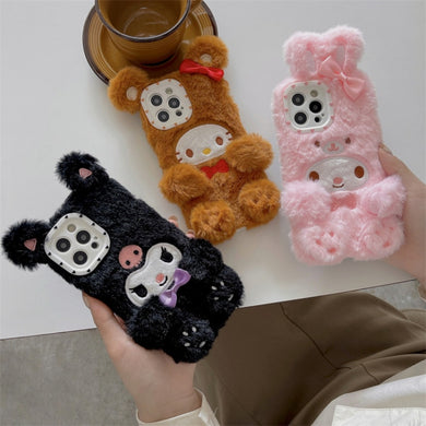 hello kitty my melody kuromi iphone case fluffy iphone X XR XS 11 12 13 14 pro promax