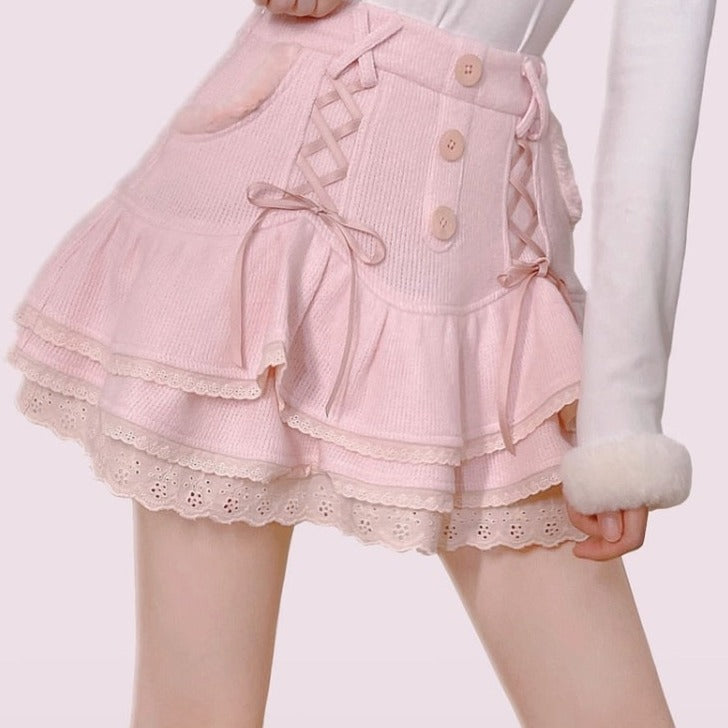 Double Ruffle Side Corset Skirt – SYNDROME - Cute Kawaii Harajuku