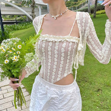 Harajuku Kawaii Fashion Fairycore Y2K Beige Lace 2 Piece Top