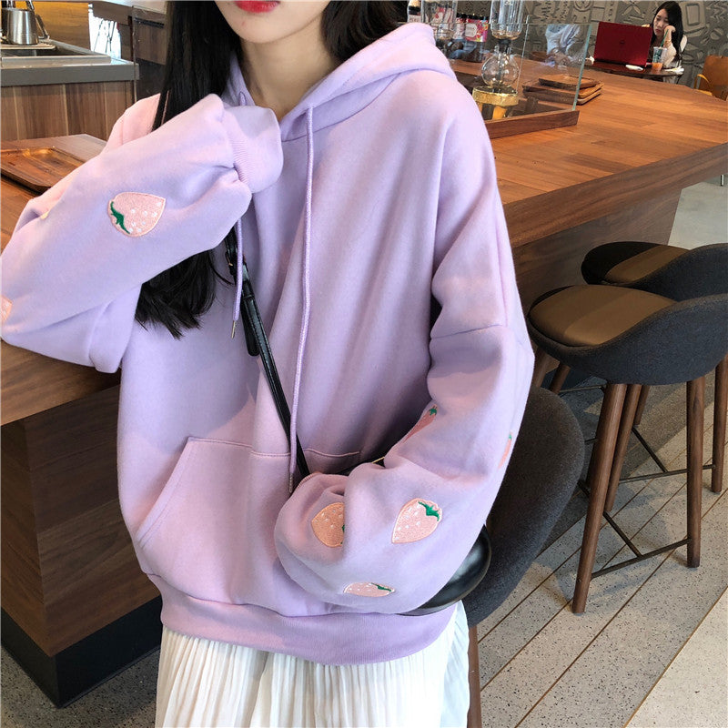 Strawberry Sleeves Forever Sweatshirt (White/Lavender) – The