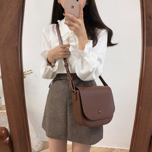 Harajuku Korean Style Ulzzang Peter Pan Collar Button Up Shirt (Brown/White)