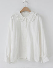 Harajuku Korean Style Ulzzang Peter Pan Collar Button Up Shirt (Brown/White)