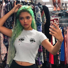 Harajuku You Made Her Cry Embroidered Crop Top (White)