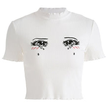 Harajuku You Made Her Cry Embroidered Crop Top (White)