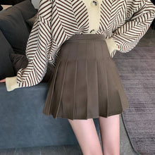 womens aesthetic fashion high waist dark brown pleated mini skirt