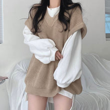 womens dark academia fashion aesthetic light brown knit vest oversized