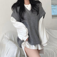 womens korean fashion aesthetic outfits oversized knit vest sweater gray