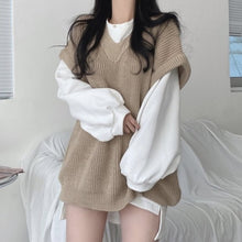 womens korean fashion light academia outfits oversized chunky knit vest sweater brown