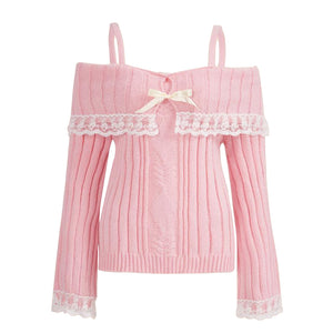 womens aesthetic tops coquette pink off the shoulder sweater