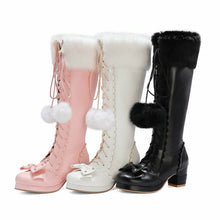winter lolita knee high boots with fur trim
