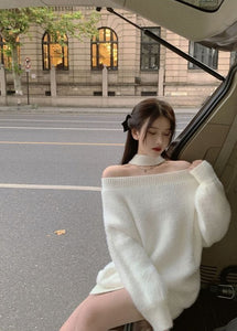 Japanese Korean Style Soft Girl Beige Oversized Knit Sweater Dress