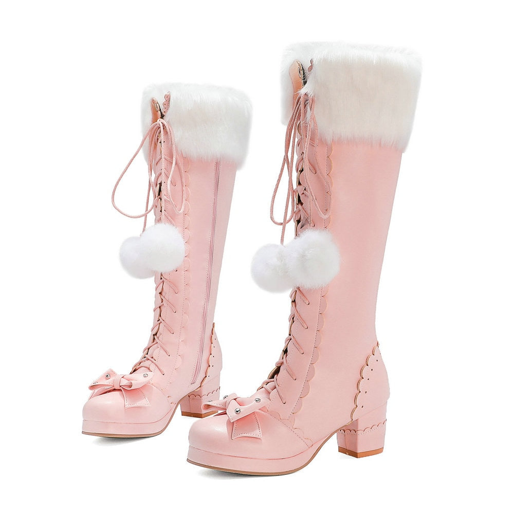 Womens Kawaii Knee High Lace Up Pink Lolita Boots – The Kawaii Factory
