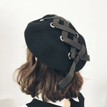 womens gothic lolita fashion jirai kei black beret corset lacing
