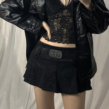 Harajuku Y2K Goth 90s Vintage Grunge Rcokstar Girlfriend Aesthetic Black Denim Micro Skirt with Belt