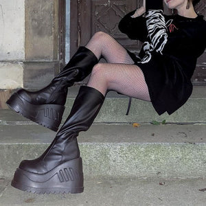 Harajuku Goth Punk Y2K Aesthetic Chunky Platform Knee High Combat Boots