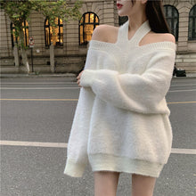 Japanese Korean Style Soft Girl Beige Oversized Knit Sweater Dress