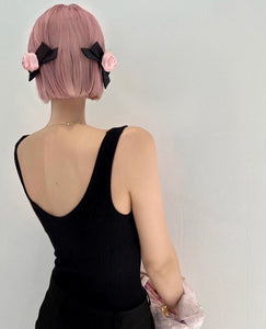 Korean Aesthetic Blackpink Coquette Dollette Satin Rose Bow Hairclip