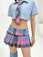 womens gyaru outfits clothes style kogal japanese school uniform low rise pleated skirt pink blue y2k aesthetic