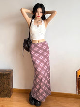 Y2K Fairy Grunge 90s Aesthetic Pink Checkered Maxi Skirt