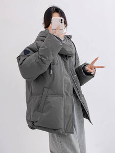 korean womens oversized puffer jacket grey