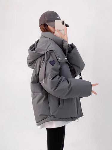 womens grey puffer jacket korean oversized winter down jacket