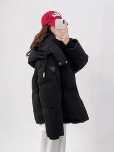 korean oversized black puffer jacket womens