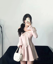 womens pink outfits pale pink dress long sleeve mini dress with bow 