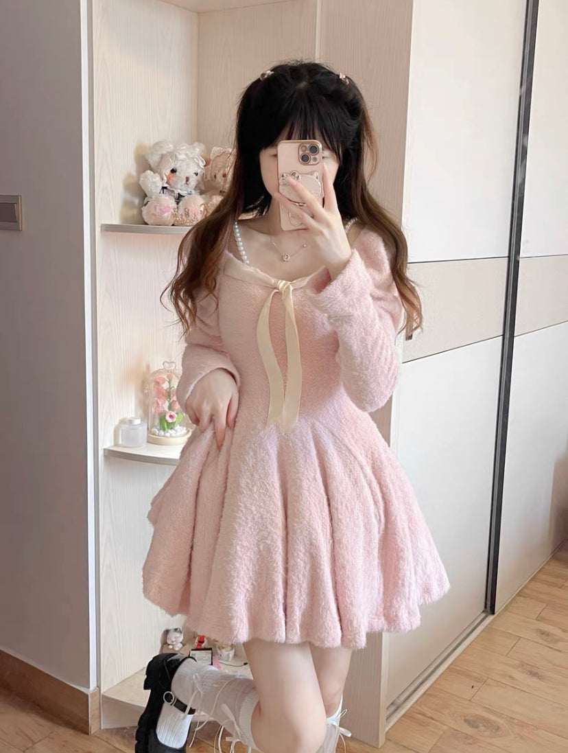 Coquette Aesthetic Angora Mohair Pink Mini Dress The Kawaii Factory Coquette Aesthetic Angora Mohair Pink Mini Dress The Kawaii Factory