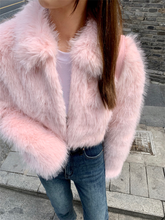 womens aesthetic clothes coquette dollette light pink winter coat faux fur cropped jacket