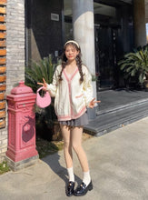 ive jang wonyoung outfits korean fashion clothes store pleated mini skirt oversized cardigan headband