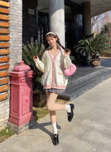 womens cute korean outfits pleated mini skirt oversized cardigan pink purse