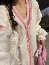 womens korean fashion oversized beige cardigan sweater pink purse