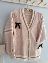womens aesthetic clothes pink oversized cardigan sweater with black bows