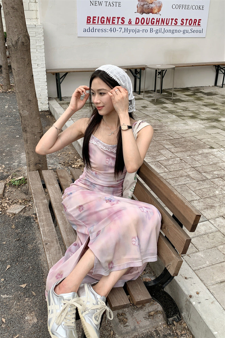 Womens Korean Coquette Aesthetic Cute Floral Light Pink Midi Dress The Kawaii Factory Womens Korean Coquette Aesthetic Cute Floral Light Pink Midi Dress The Kawaii Factory
