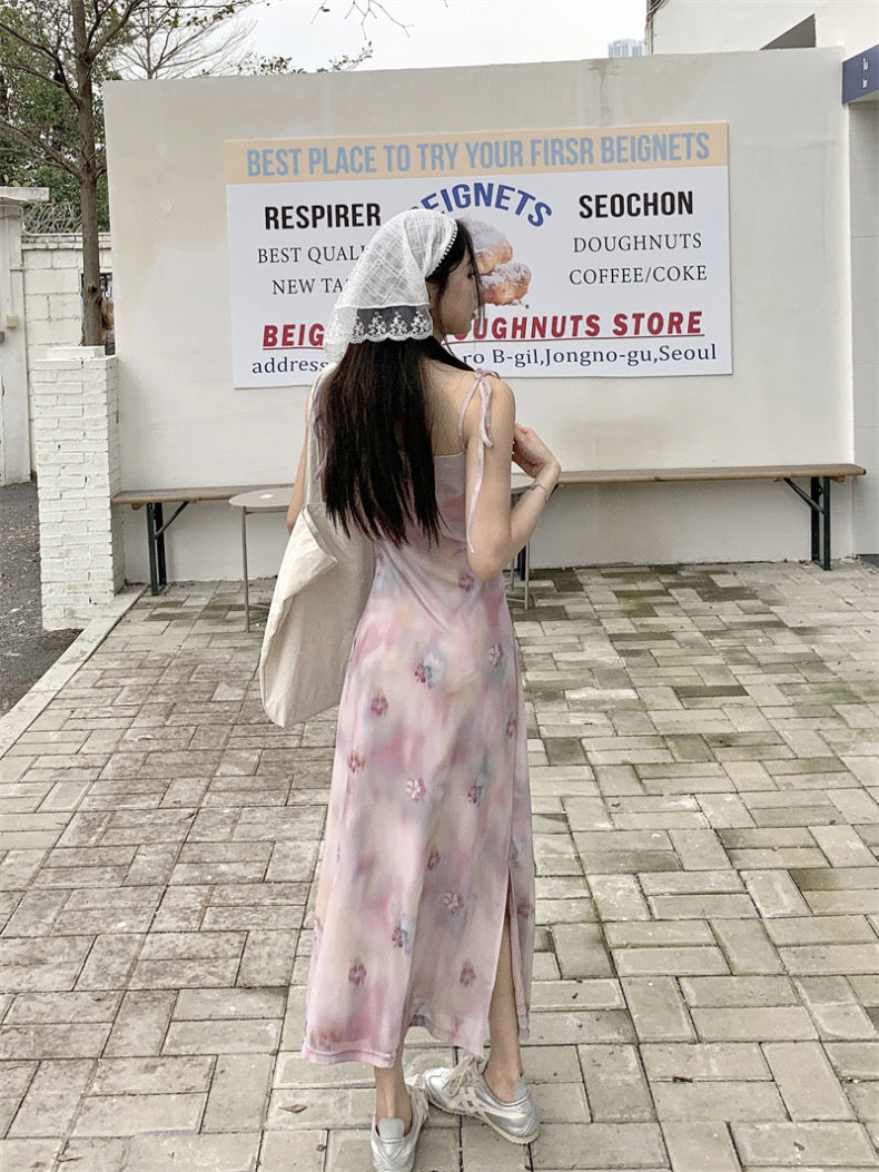 Womens Korean Coquette Aesthetic Cute Floral Light Pink Midi Dress The Kawaii Factory Womens Korean Coquette Aesthetic Cute Floral Light Pink Midi Dress The Kawaii Factory