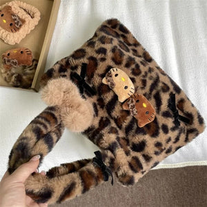 Y2K Aesthetic Gyaru Fashion Cheetah Print Hello Kitty Handbag