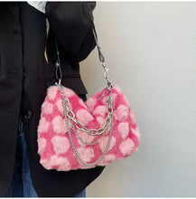 Harajuku Kawaii Aesthetic Coquette Y2K Barbiecore Hot Pink Heart Fur Shoulder Bag