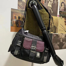 Harajuku Y2K Vintage 90s Grunge Aesthetic Black and Burgundy Messenger Bag Schoolbag