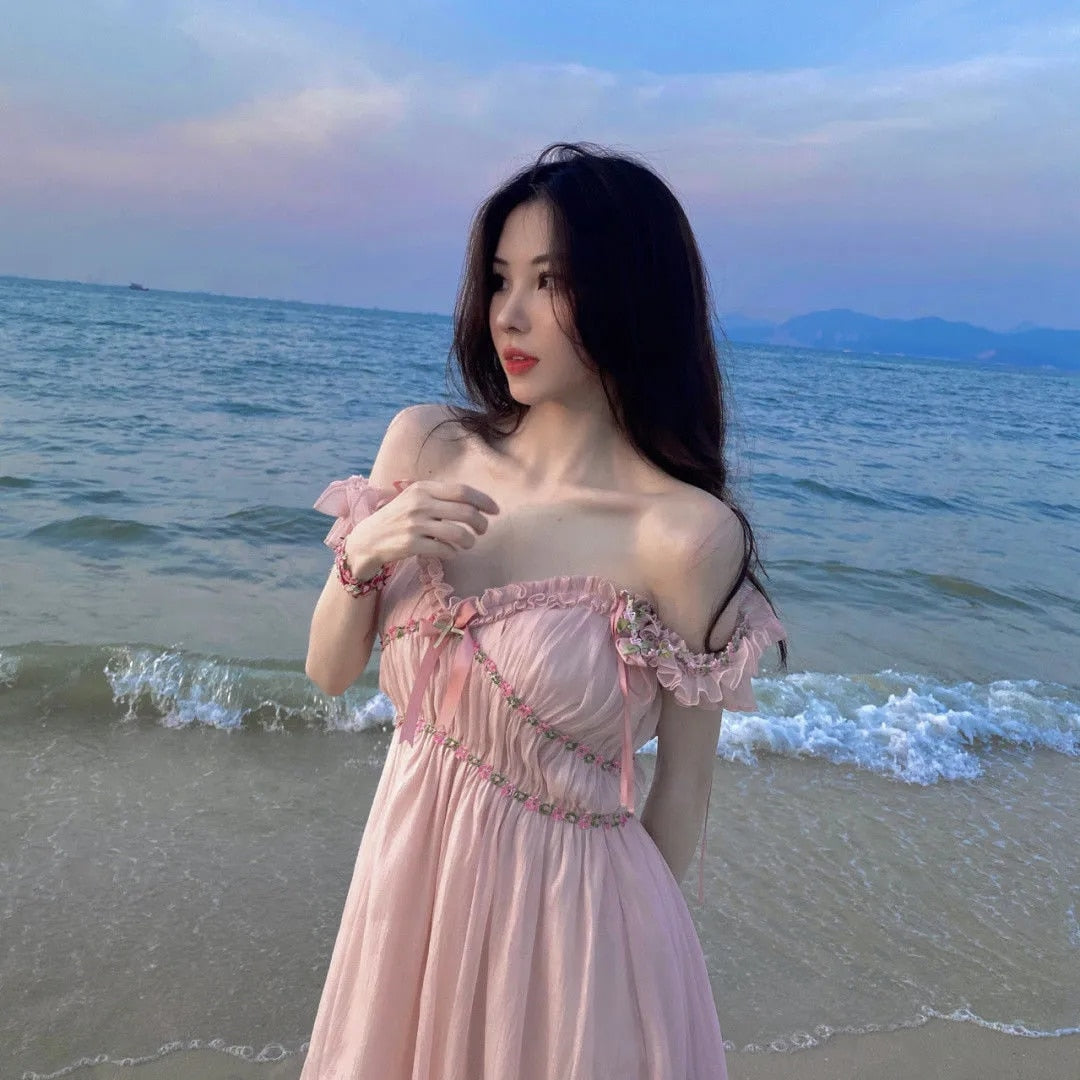 Kawaii Aesthetic Coquette Dollette Mermaidcore Summer Pink Midi Dress ...
