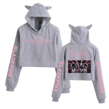 womens blackpink born pink cropped hoodie gray