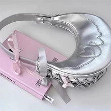 womens korean fashion coquette aesthetic bag silver purse underarm moon bag