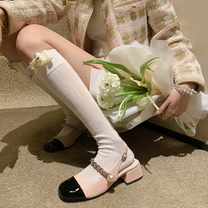 Kawaii Aesthetic Korean Old Money Jang Wonyoung Inspired Slingback Low Heel Baby Pink Shoes