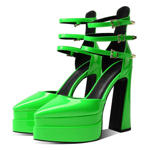 womens neon green closed toe high heel platform pumps shoes pointy toe ankle strap